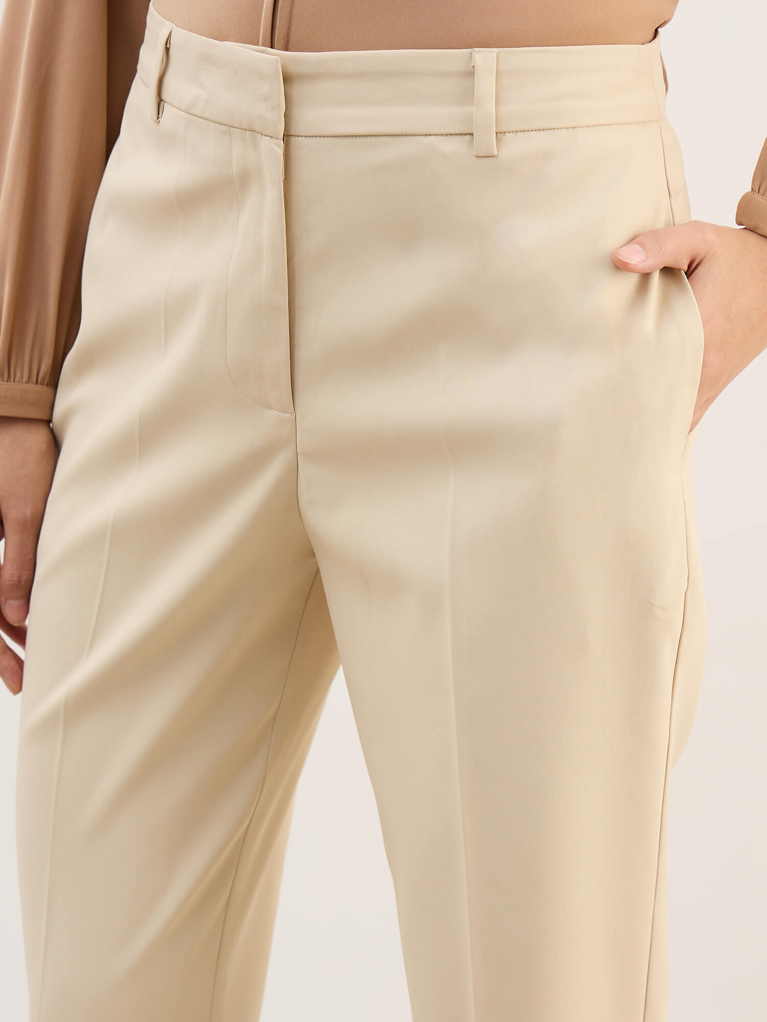 Elora Mid Rise Slim Pants-Ivory
