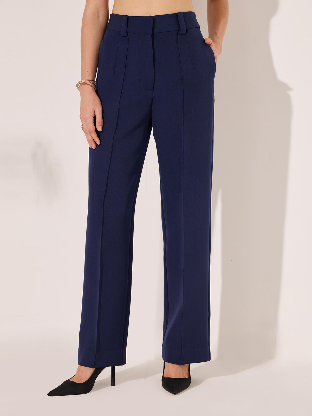 Quaint Straight High Rise Pants-Midnight Blue