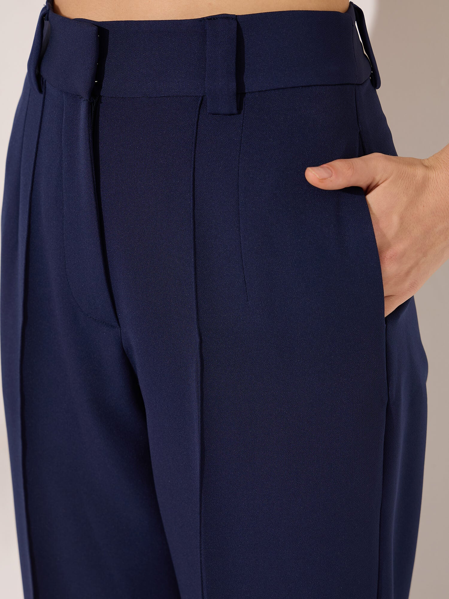 Quaint Straight High Rise Pants-Midnight Blue