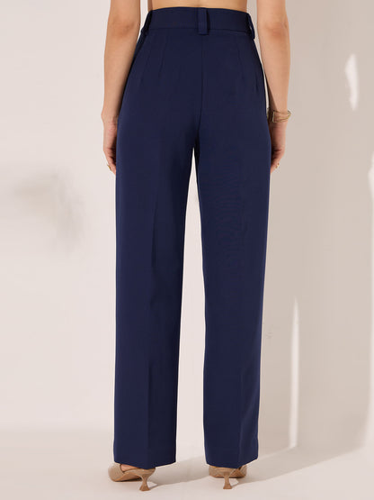 Quaint Straight High Rise Pants-Midnight Blue