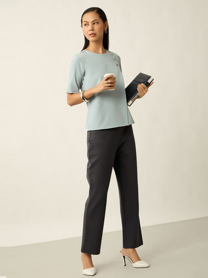 Cary Tab Detail Ponte Pants-Grey