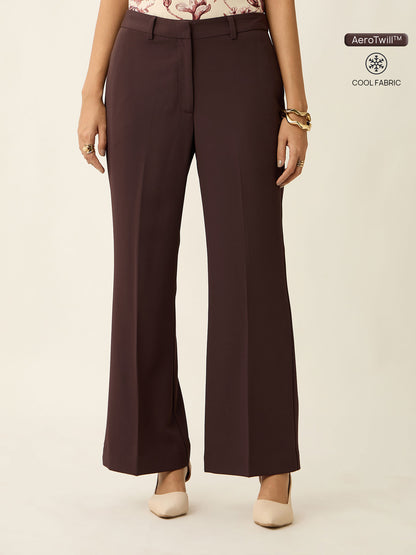 Courteous Flared Mid Rise Pants-Brown