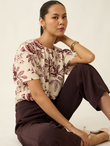 Courteous Flared Mid Rise Pants-Brown