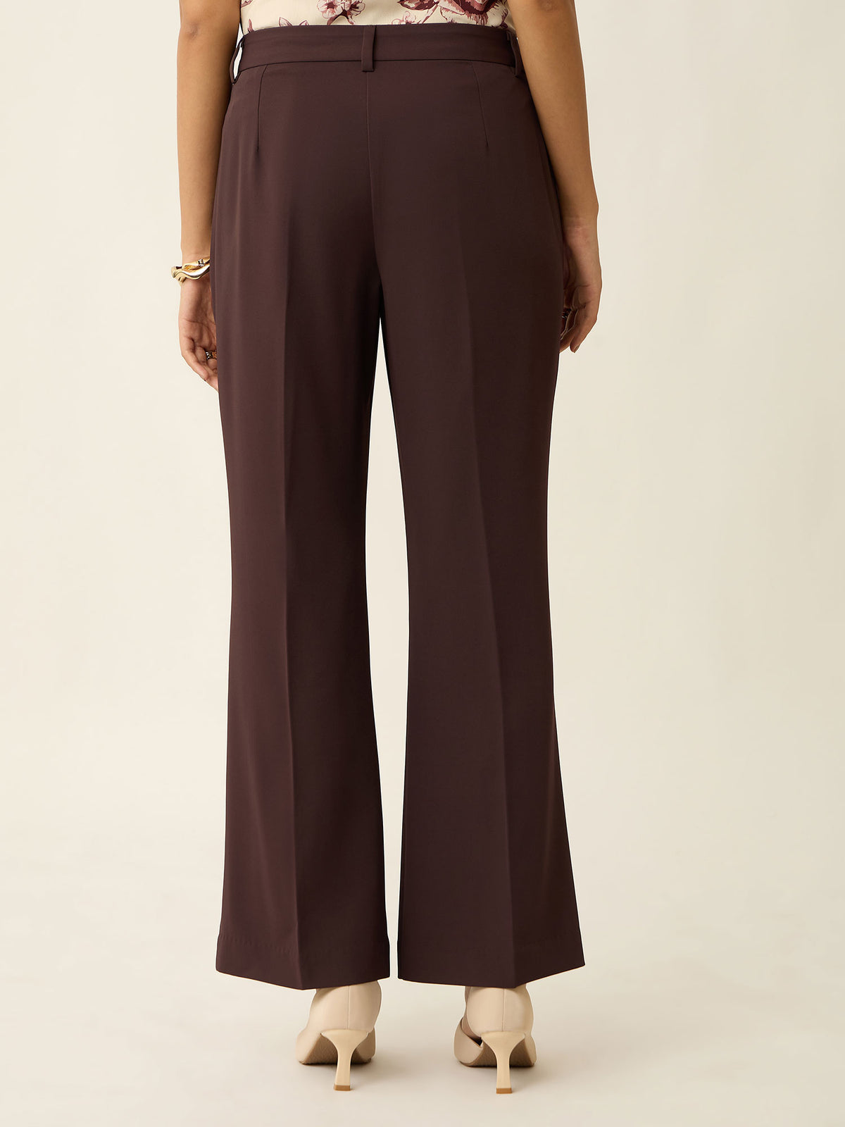 Courteous Flared Mid Rise Pants-Brown