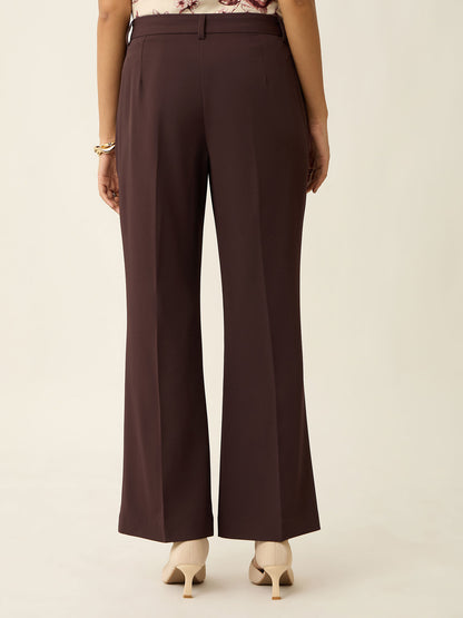Courteous Flared Mid Rise Pants-Brown