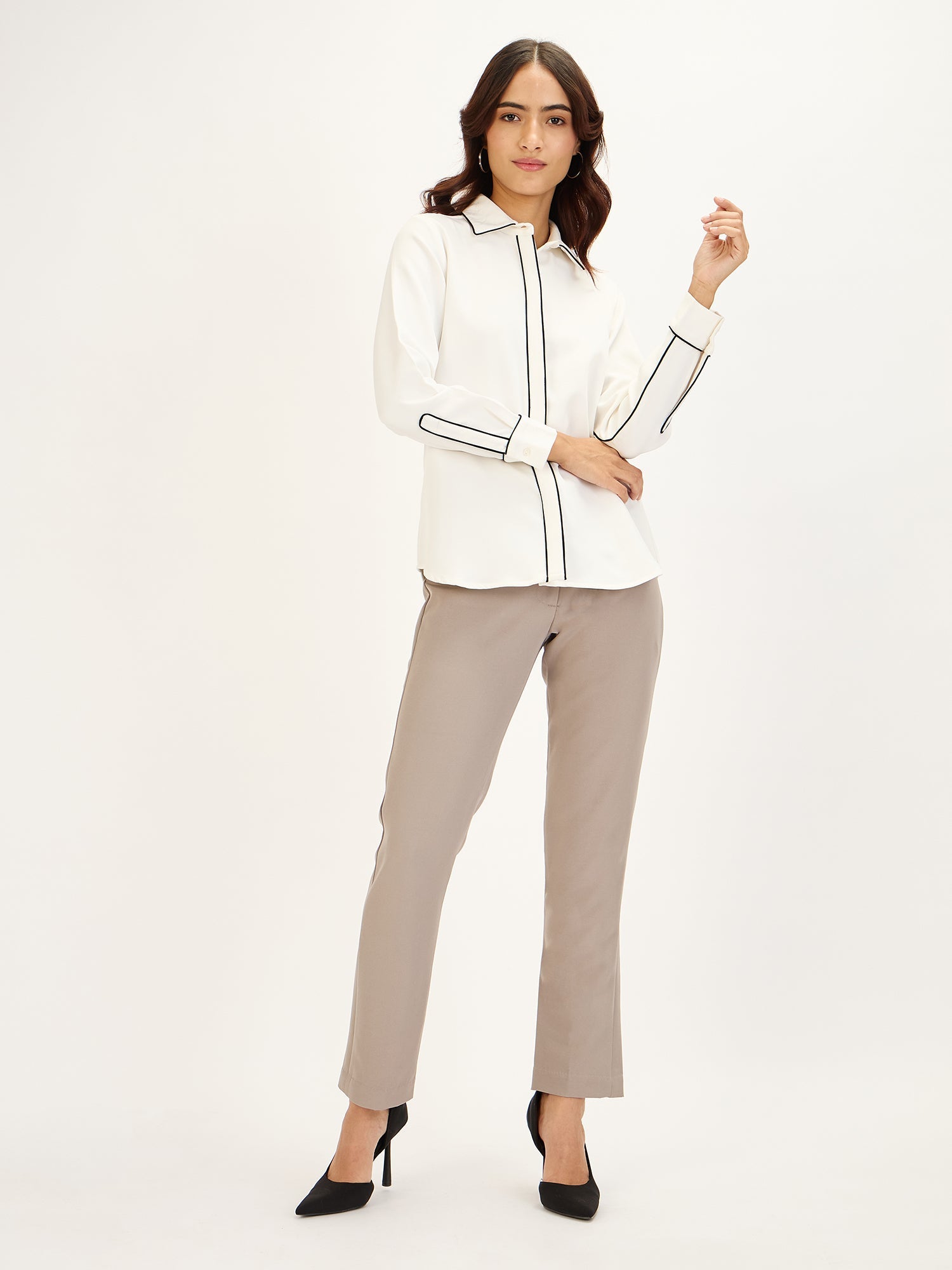 Domino Contrast Piping Shirt - White - SALT Attire