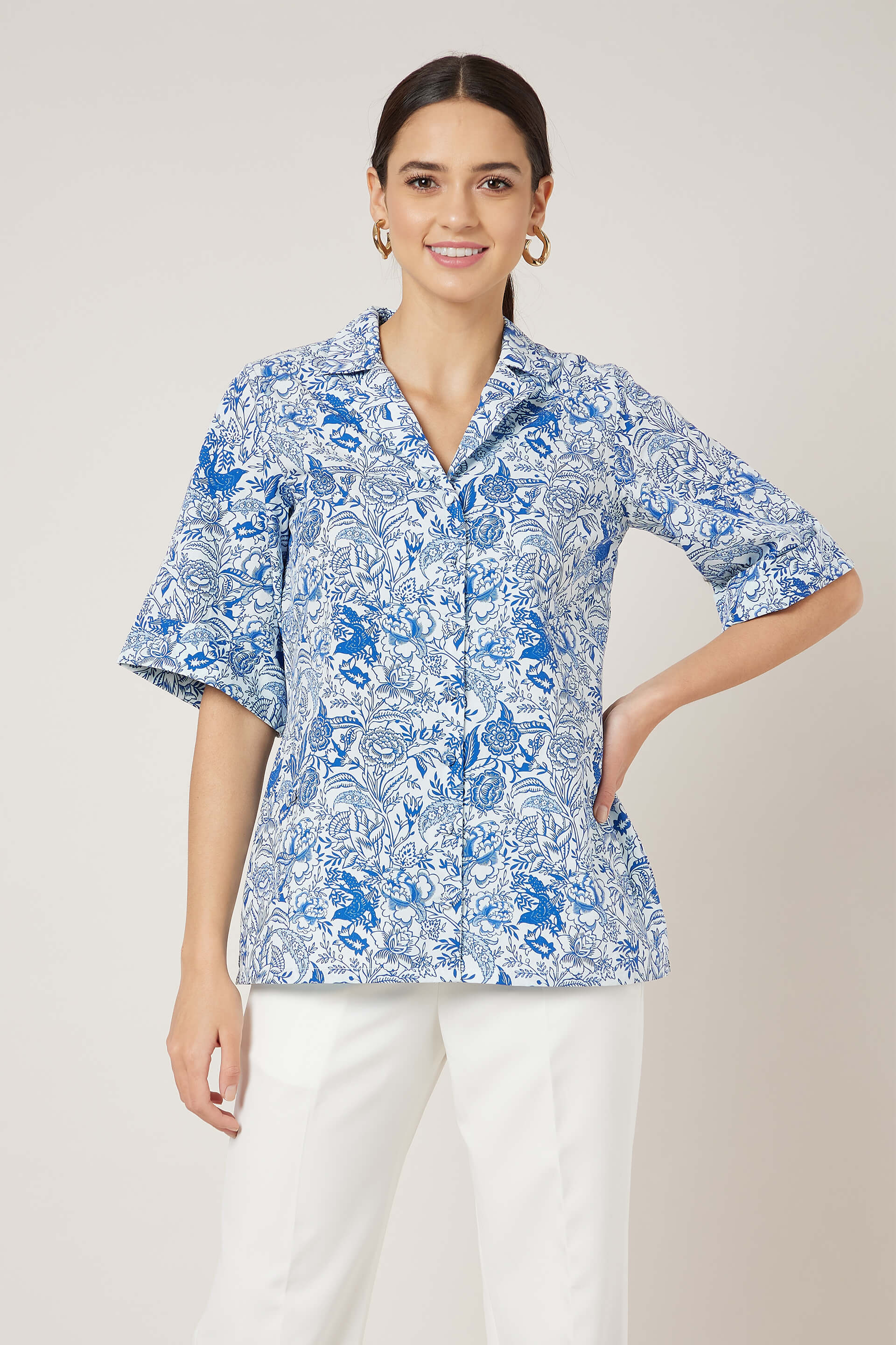 Tropez Notch collared shirt - Blue & White