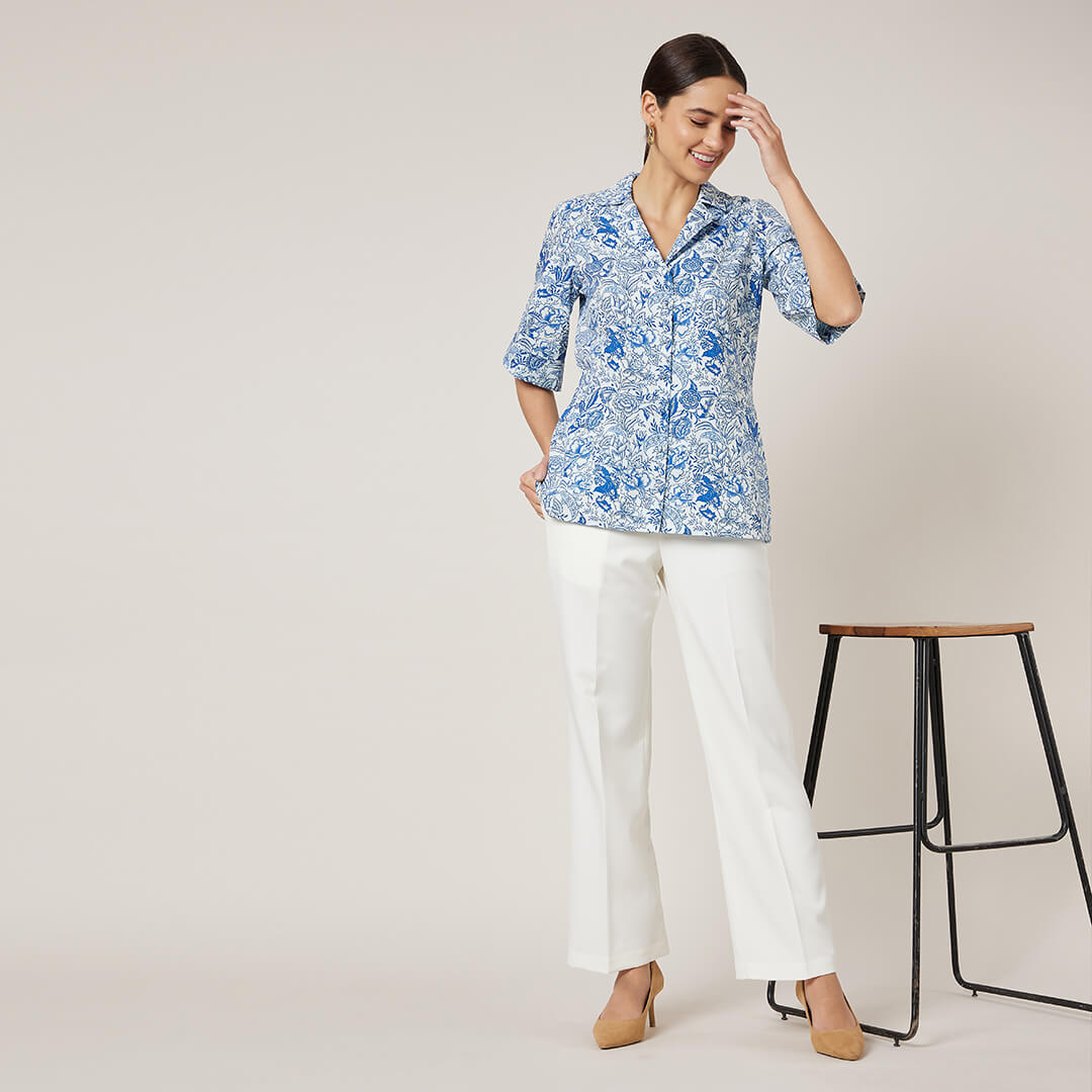 Tropez Notch collared shirt - Blue & White