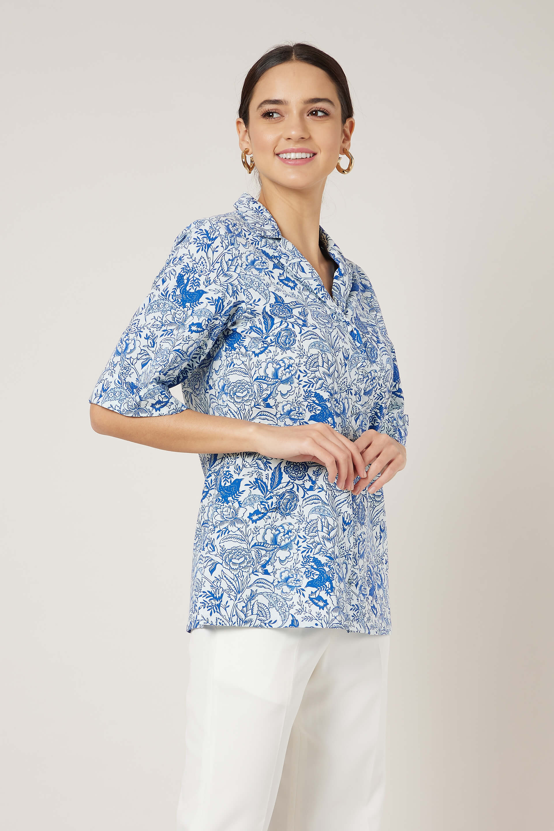 Tropez Notch collared shirt - Blue & White