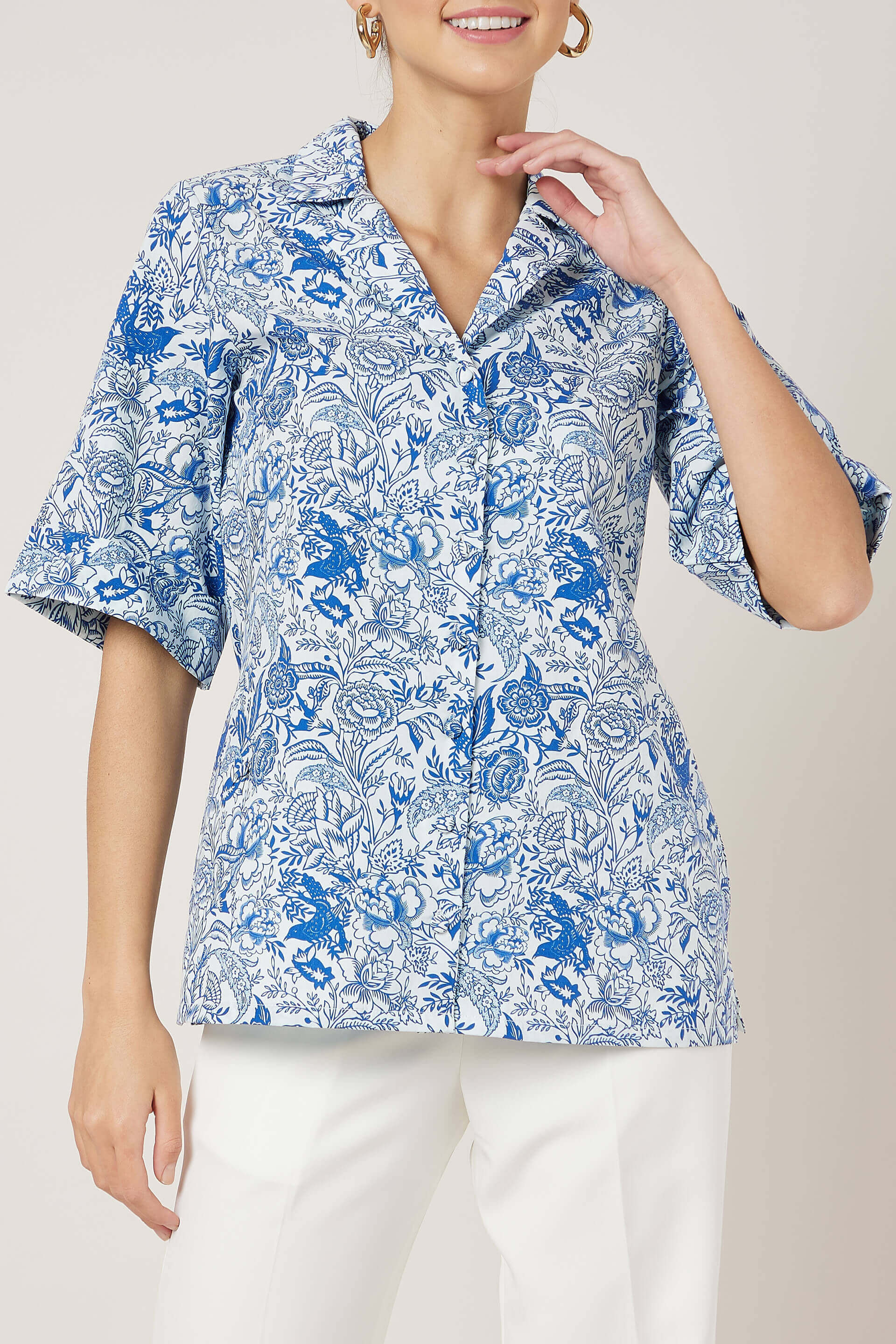 Tropez Notch collared shirt - Blue & White