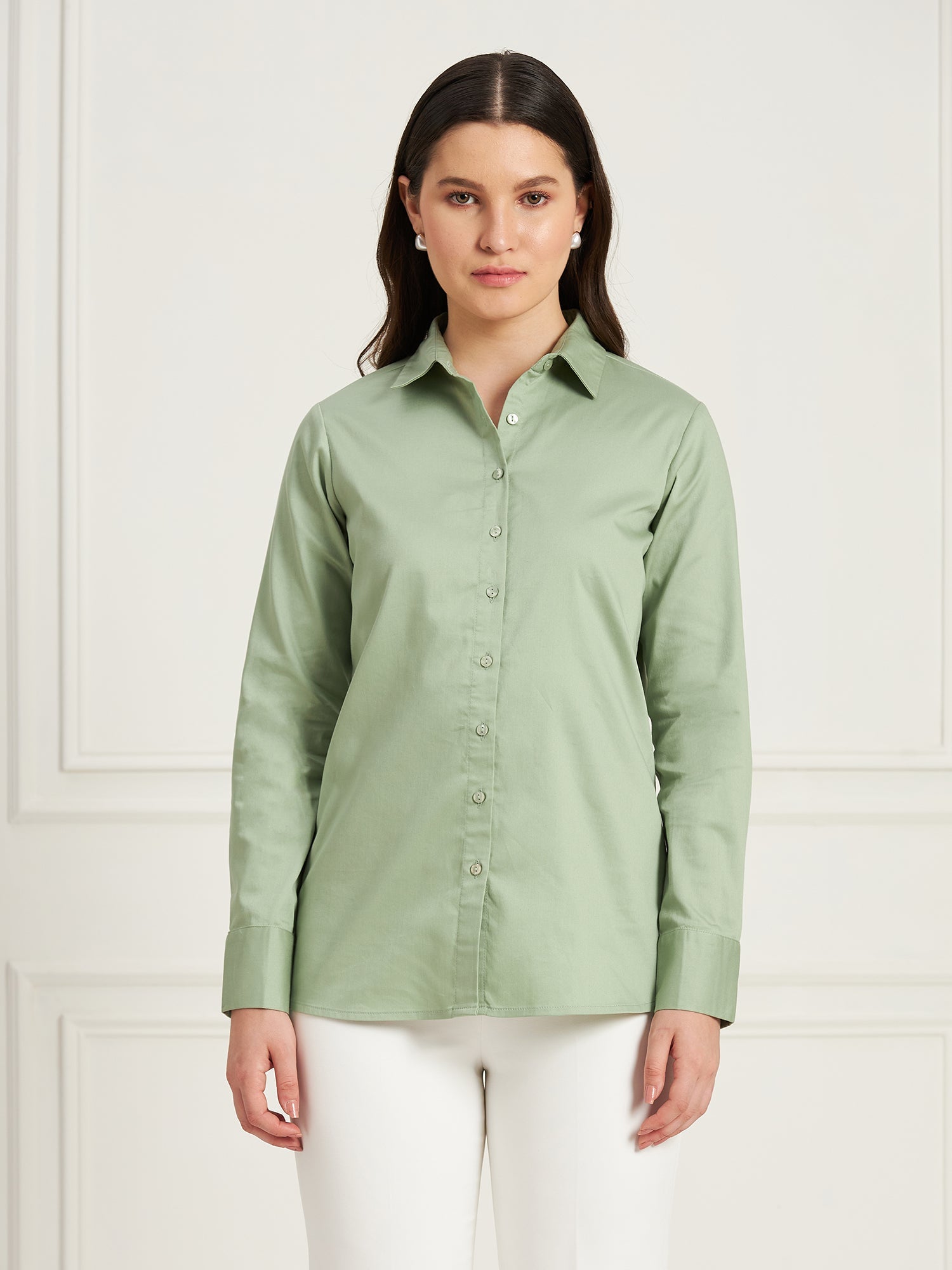 Buy Pristine Button Down Shirt Sage Green Color Shirts for Women SALT Attire