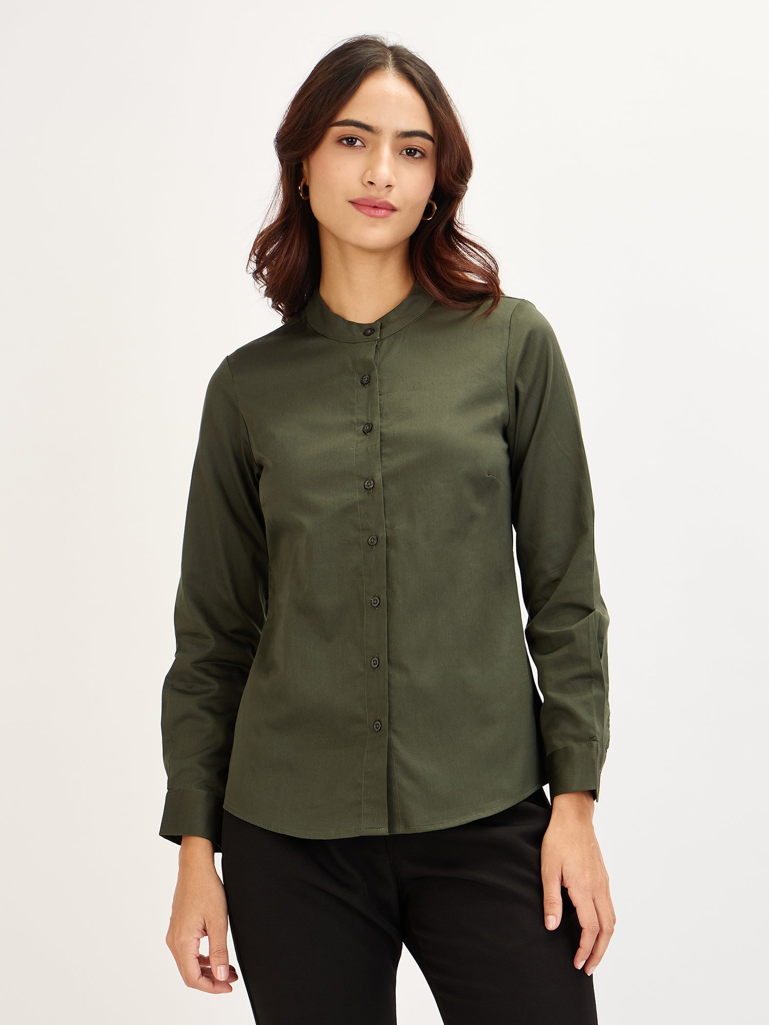 Melita-Olive Mandarin Shirt - Olive