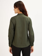 Melita-Olive Mandarin Shirt - Olive