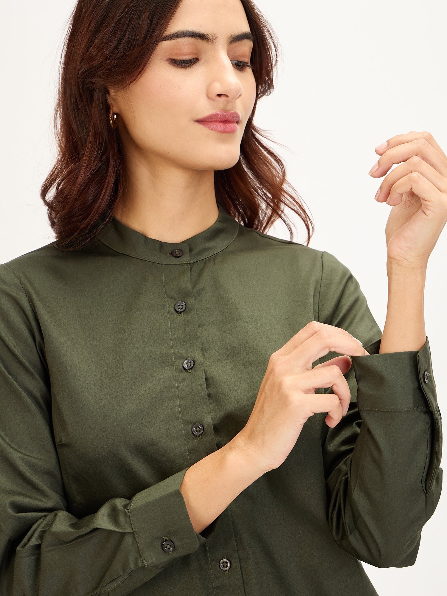 Melita-Olive Mandarin Shirt - Olive