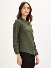 Melita-Olive Mandarin Shirt - Olive