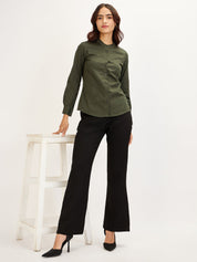 Melita-Olive Mandarin Shirt - Olive