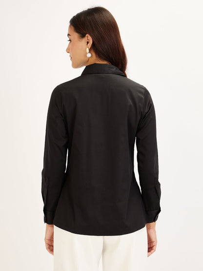Perfect-Black Princess Seam Contrast Detail Shirt - Black