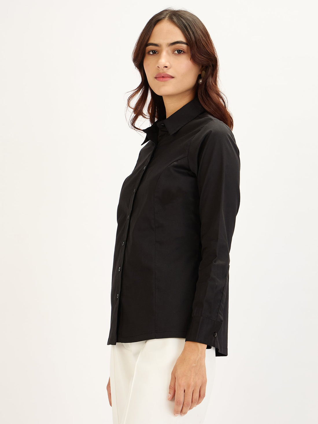 Perfect-Black Princess Seam Contrast Detail Shirt - Black