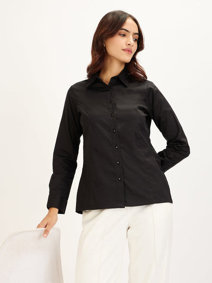 Perfect-Black Princess Seam Contrast Detail Shirt - Black