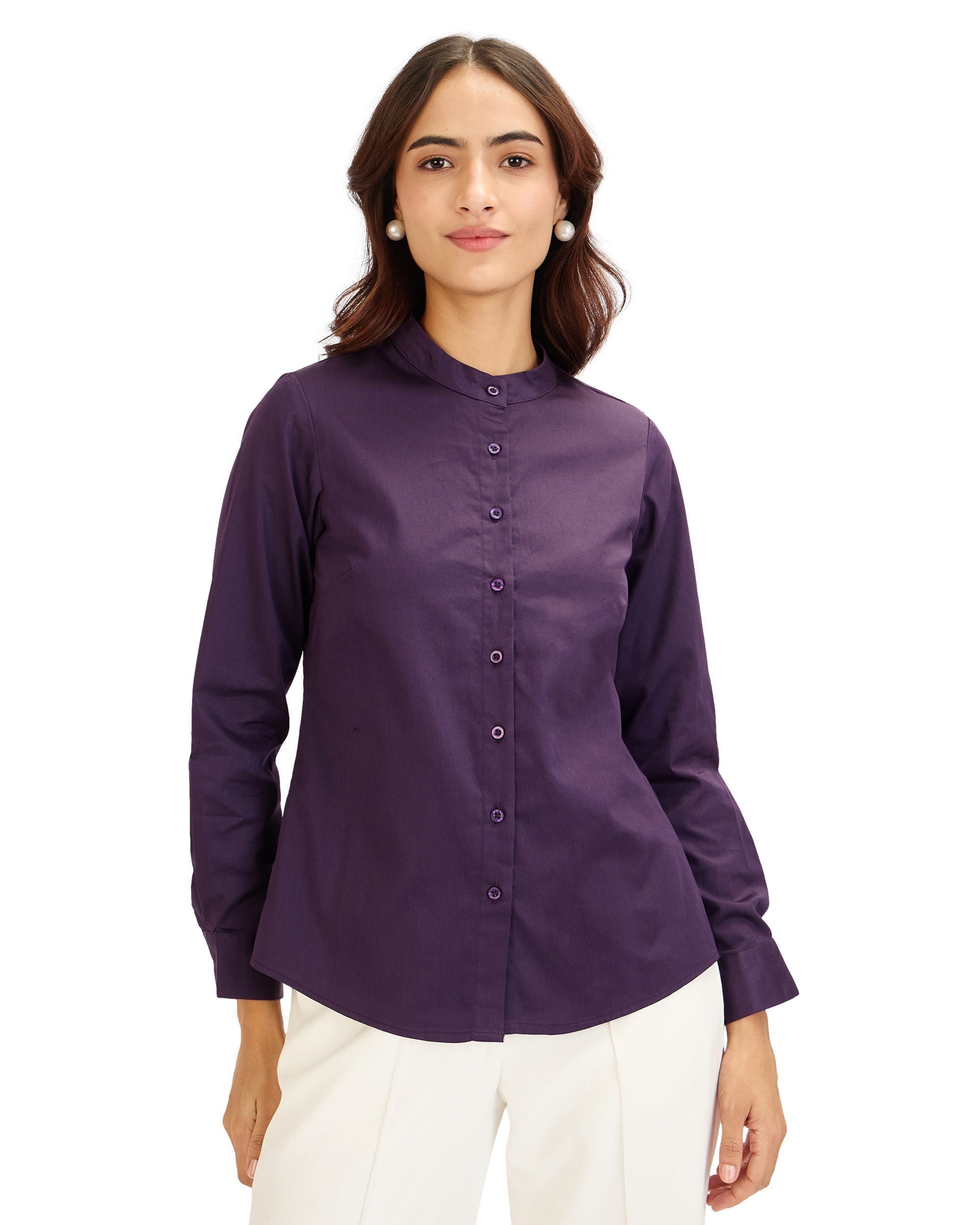 Melita-Purple Mandarin Shirt - Purple