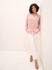 Champagne Night Embellished Button Down Shirt-Blush Pink