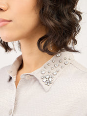 Starstruck Embellished Button Down Shirt-Silver