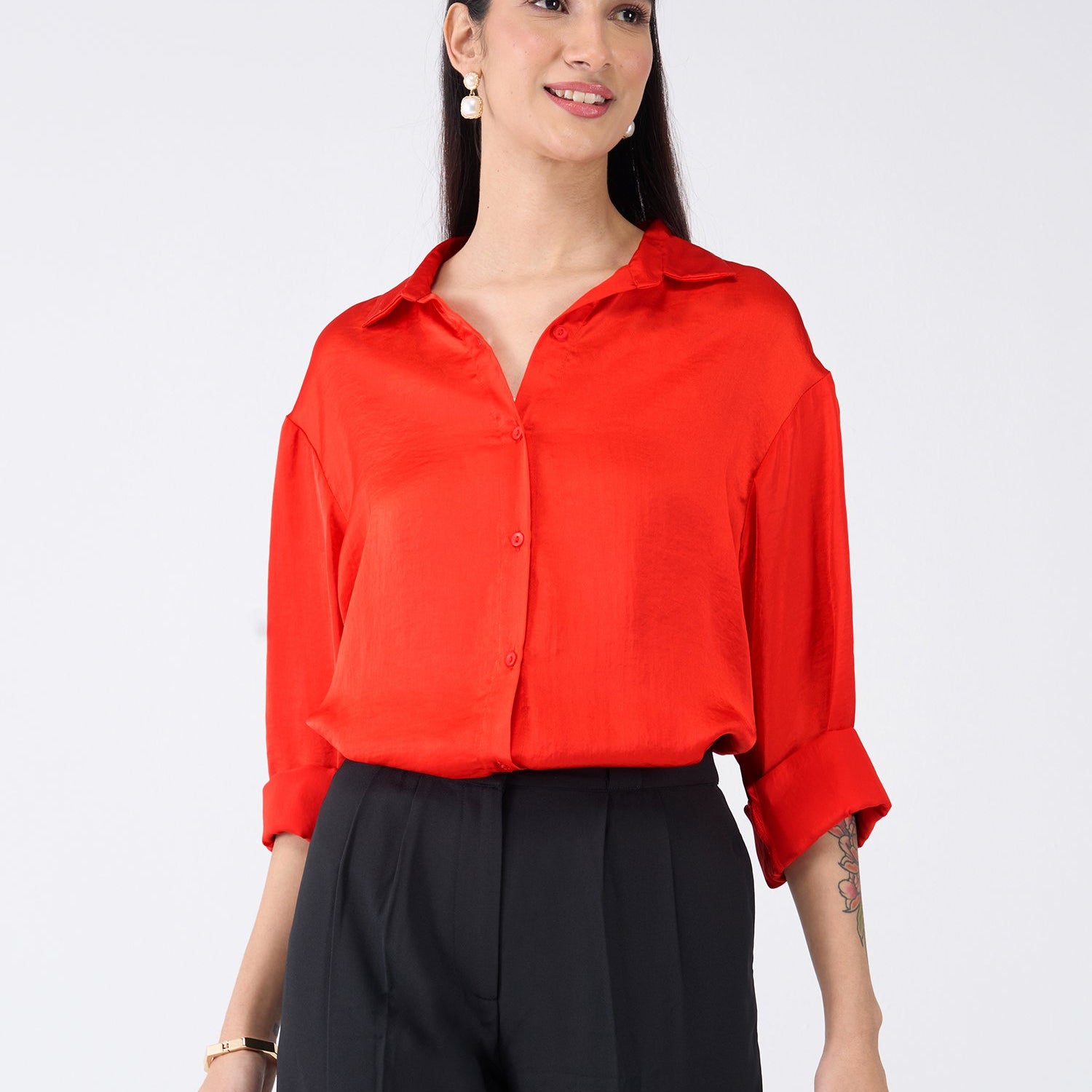 Cheri Button Down Shirt-Red