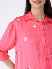 Confetti Embellished Button Down Shirt-Pink