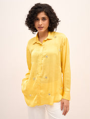 Sunstruck Embellished Button Down Shirt-Yellow