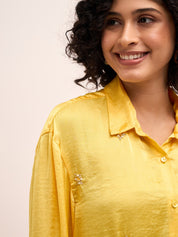 Sunstruck Embellished Button Down Shirt-Yellow