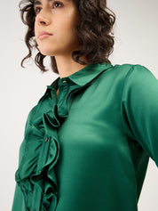 Fern Ruffled Button Down Shirt-Green