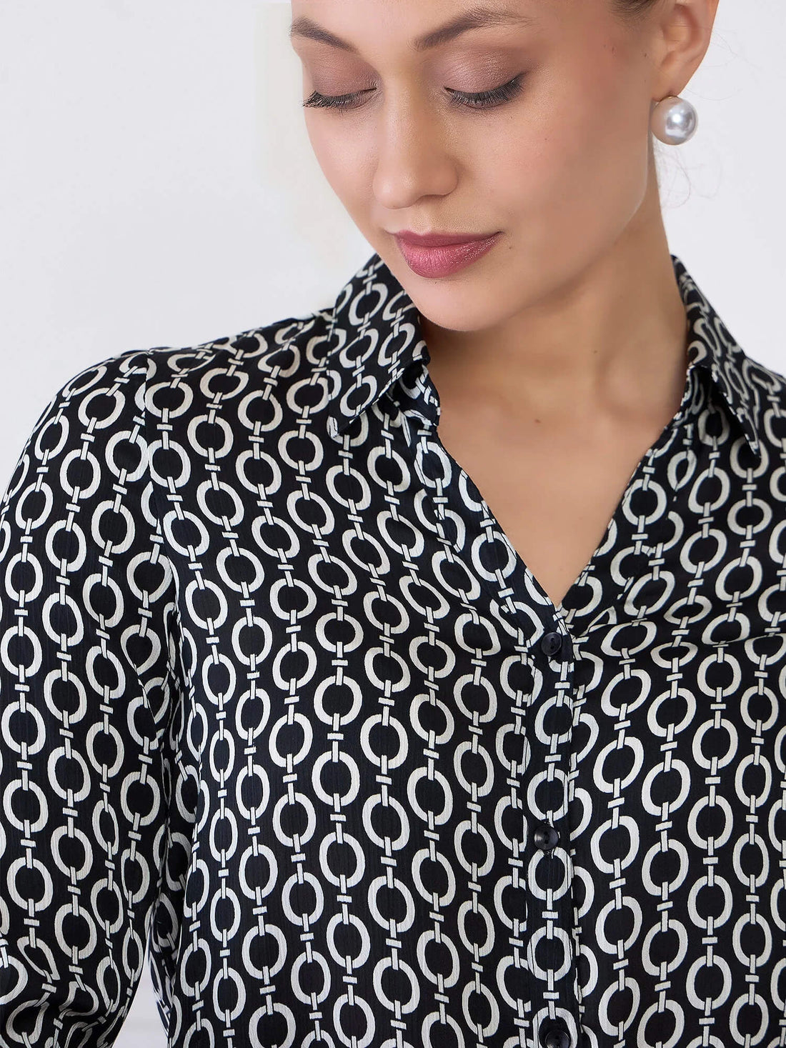 Orbit Geometric Button Down Shirt - Black &amp; Ivory