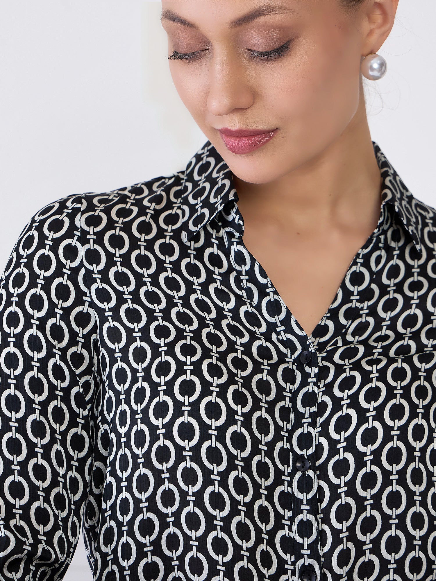 Orbit Geometric Button Down Shirt - Black & Ivory