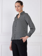 Orbit Geometric Button Down Shirt - Black & Ivory