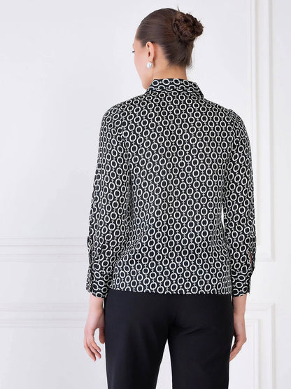Orbit Geometric Button Down Shirt - Black &amp; Ivory