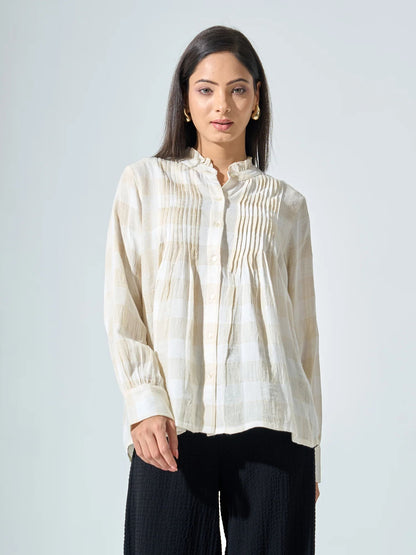 Elysia Check Pintuck Detail Shirt - off White