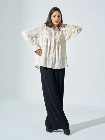 Elysia Check Pintuck Detail Shirt - off White