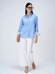 Seafarer Striped Button Down Shirt-Blue & White