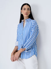 Seafarer Striped Button Down Shirt-Blue & White