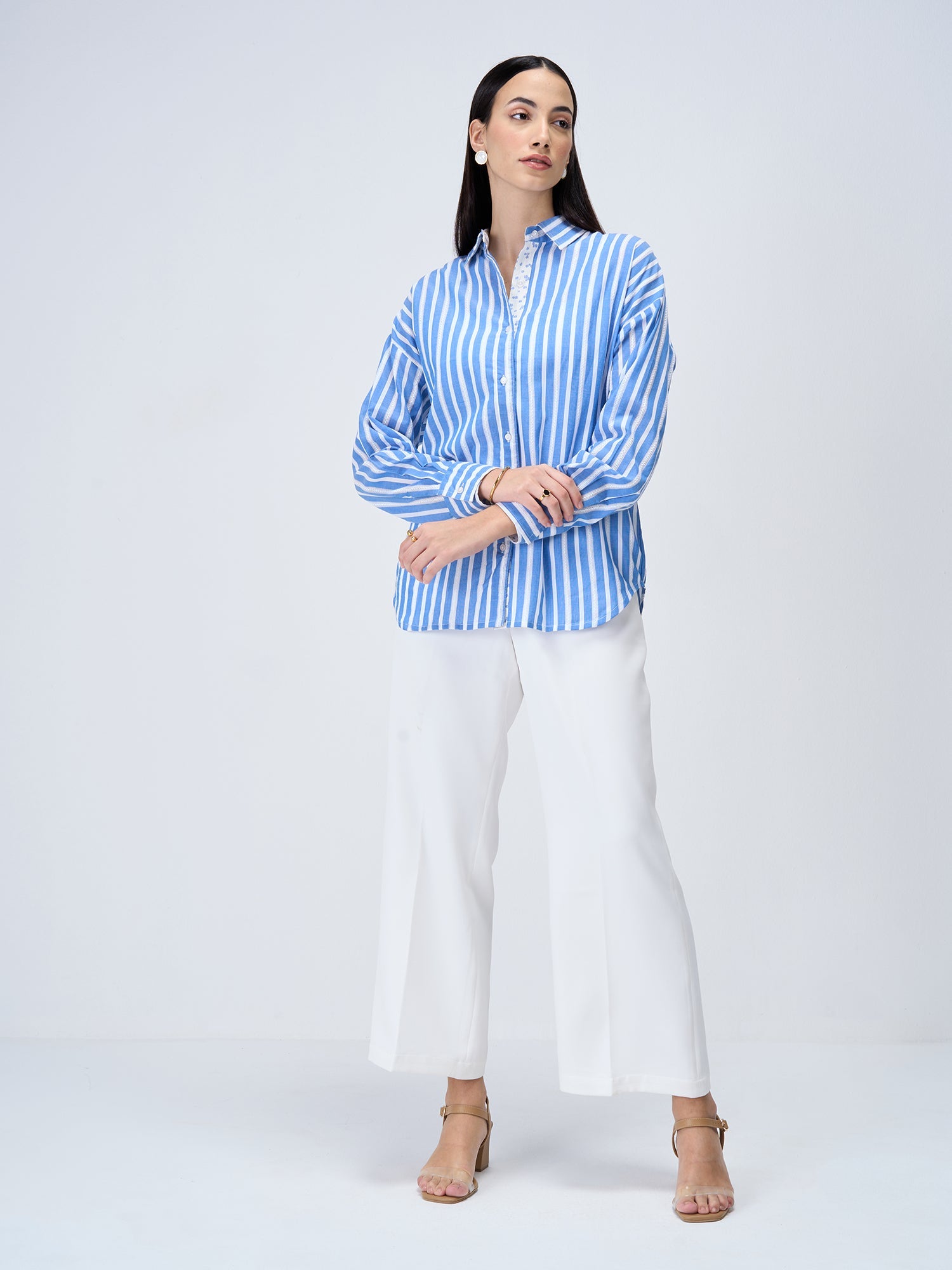 Seafarer Striped Button Down Shirt-Blue & White