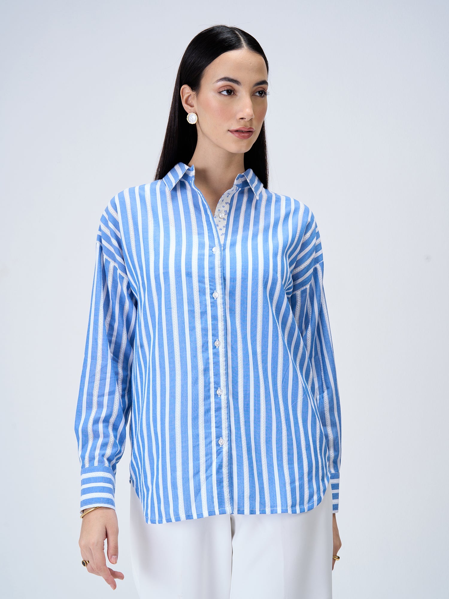 Seafarer Striped Button Down Shirt-Blue & White