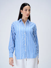 Seafarer Striped Button Down Shirt-Blue & White