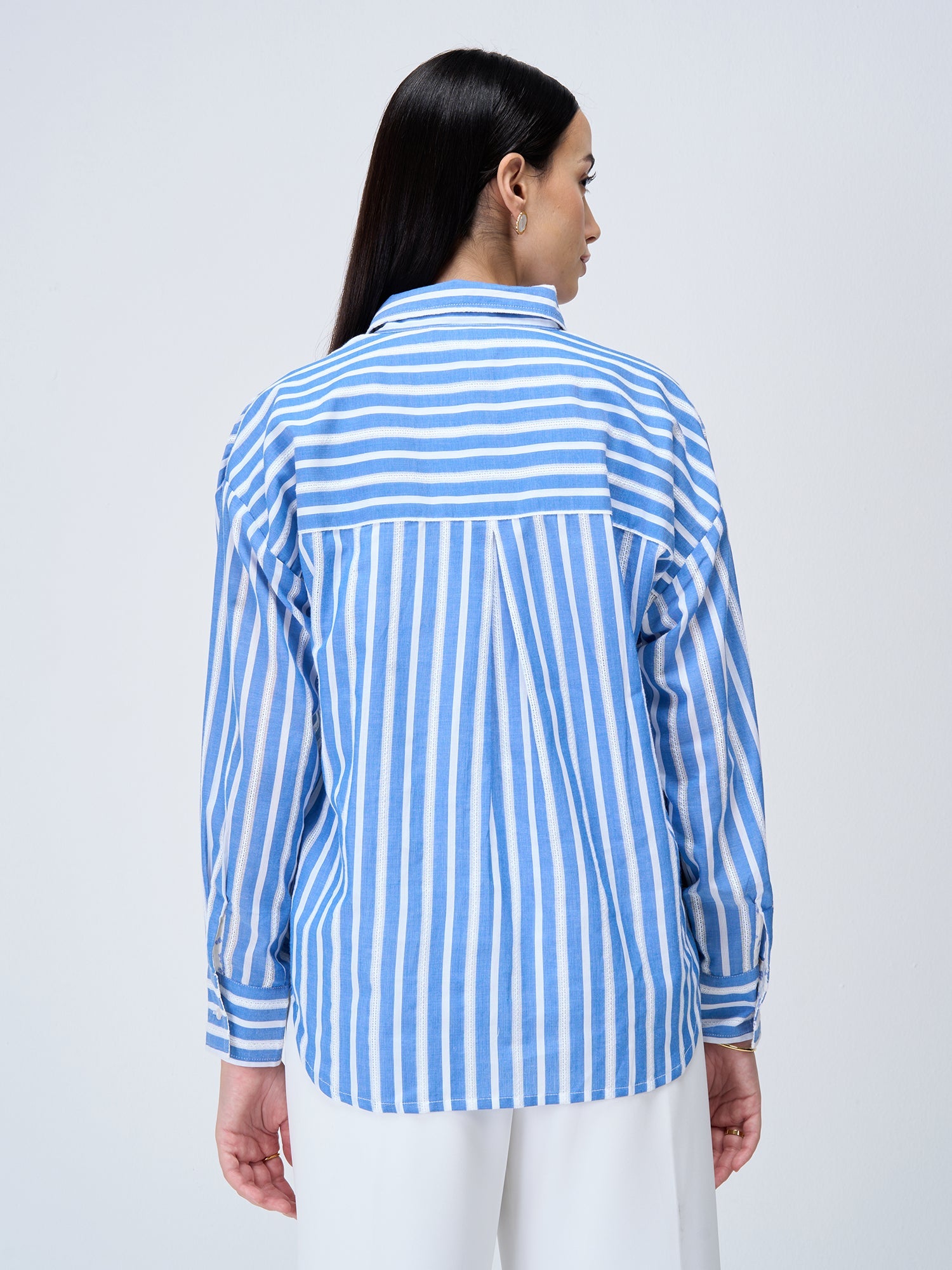 Seafarer Striped Button Down Shirt-Blue & White