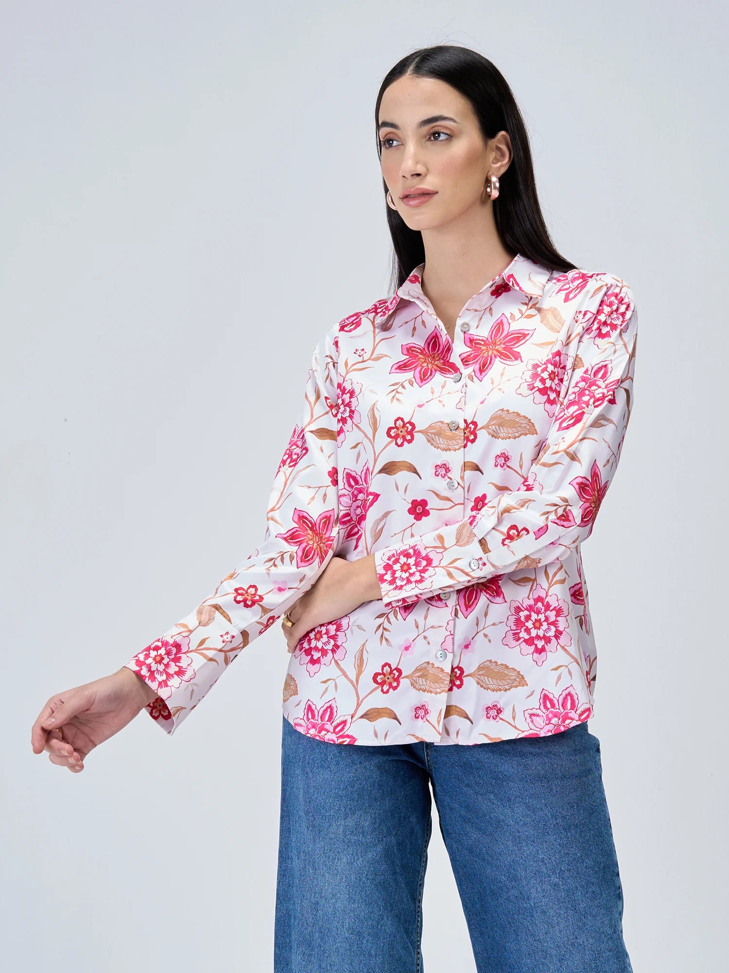 Aurelia Printed Satin Shirt - Multicolor