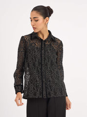 Delphine Trim Detail Lace Shirt - Black