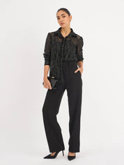 Delphine Trim Detail Lace Shirt - Black