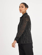 Delphine Trim Detail Lace Shirt - Black