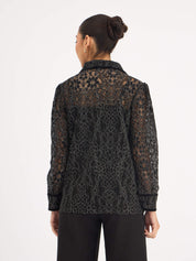 Delphine Trim Detail Lace Shirt - Black