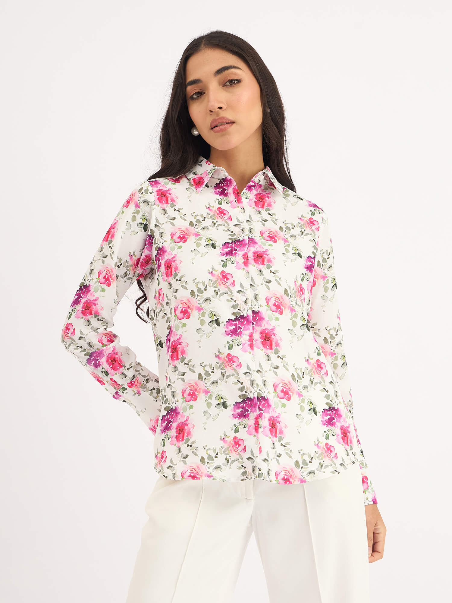 Carmine Rose Extended Cuff Button Down Shirt - Multicolor