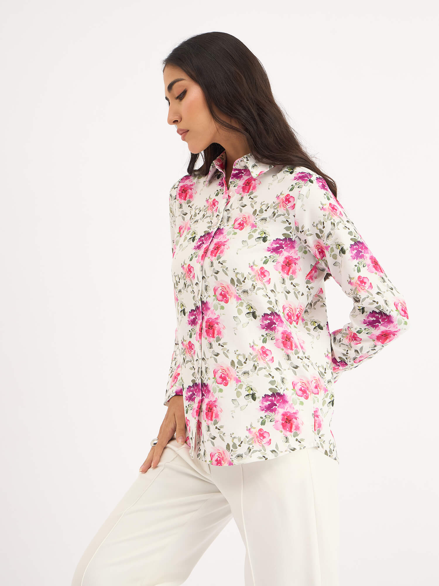 Carmine Rose Extended Cuff Button Down Shirt - Multicolor